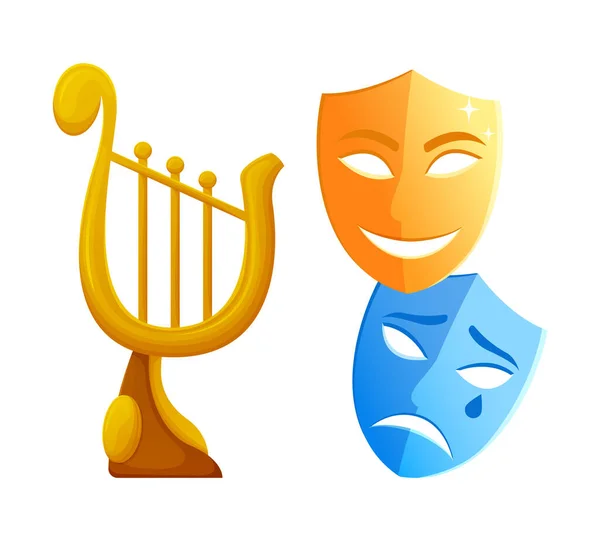 Award for Best Play at Theater , Masks and Harp — Stock Vector