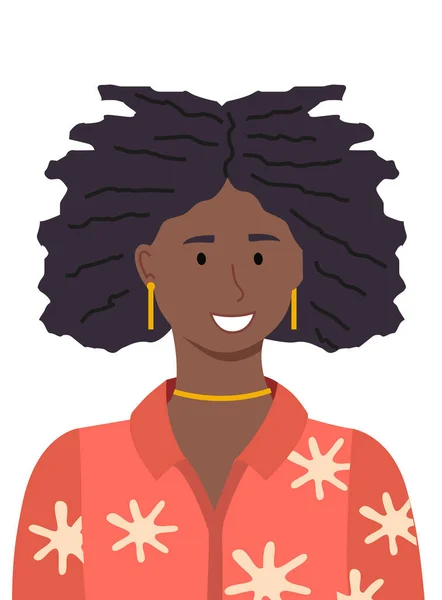 Portret van schoonheid Afrikaanse jonge vrouw. Illustratie van lachend meisje in rode blouse geïsoleerd op wit — Stockvector