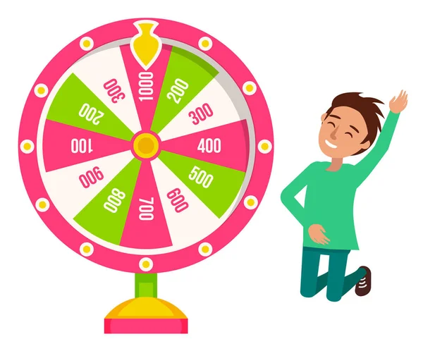 Fortune Wheel Game and Boy Winner, Risk and Luck — стоковий вектор