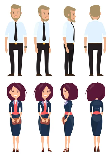 Hombres de negocios con estilo. Hombre de dibujos animados y personajes de lana en ropa de moda ilustración de estilo plano — Vector de stock