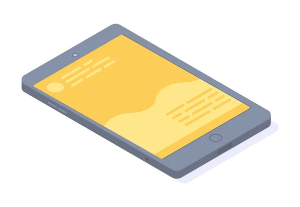 Smartfon szary z żółtym ekranem dotykowym, czat sms, aplikacja do szablonu komunikacji — Wektor stockowy