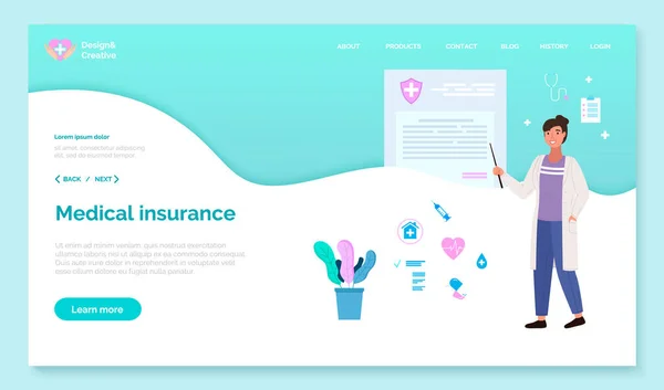 App voor communicatie met zorgverleners. Website voor de registratie van de ziektekostenverzekering — Stockvector
