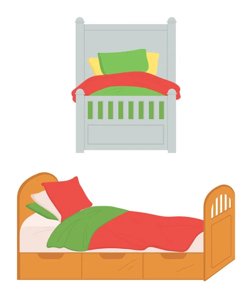 Bed for Kids, Childrens Place to Sleep and Rest — Stock Vector