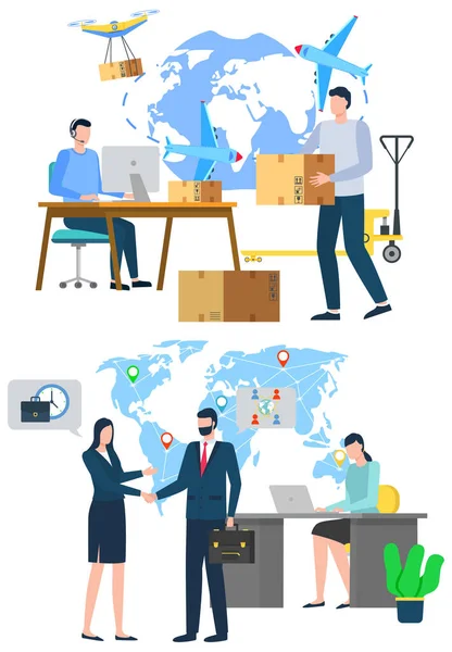 Negócios Internacionais, Worldwide Delivery Vector —  Vetores de Stock