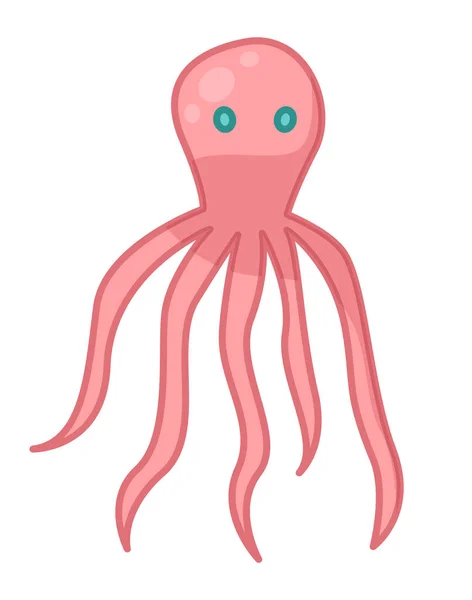 Ícone de polvo rosa, personagem de desenho animado animal do mar ilustração vetorial de estilo plano isolado no branco —  Vetores de Stock