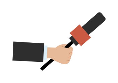 Elinizde mikrofon vektör çizimi var. Özel ekipmanlarla muhabir röportajı.