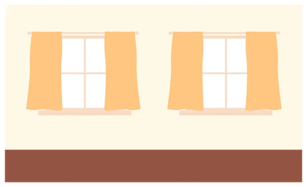 Ventanas cerradas con cortinas amarillas ilustración vectorial plana. Elementos interiores aislados en la pared — Vector de stock