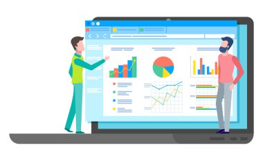 Grafikler ve grafiklerle takım çalışması konsepti, işbirliği ve tartışma grafiksel iş raporu