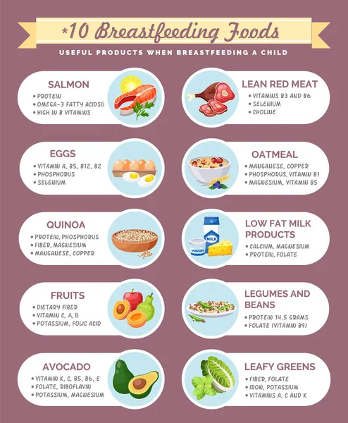 Modèle de présentation Produits utiles lors de l'allaitement d'un enfant. Aliments à utiliser pendant l'allaitement — Image vectorielle