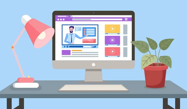 Nätbaserad utbildning eller e-lärande. Webbplats för utbildning och företagskurser — Stock vektor