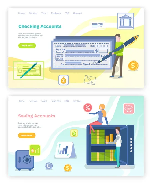 Fiókok mentése és számlák ellenőrzése, Weboldalak beállítása — Stock Vector