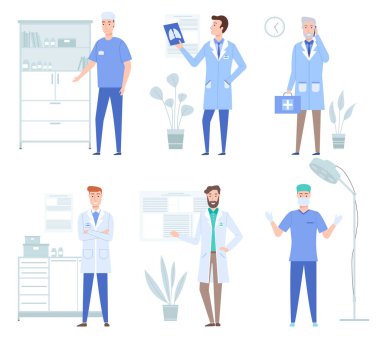 Vücut ve insan organlarının durumuyla ilgili bir dizi çizim. Tıbbi hizmetler kavramı