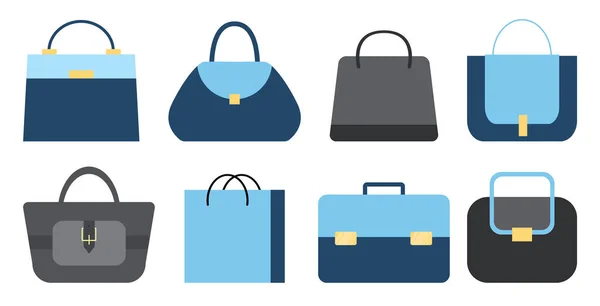 現代的なスタイリッシュな女性のバッグのコレクション青とグレーの色で、ハンドバッグとセット — ストックベクタ