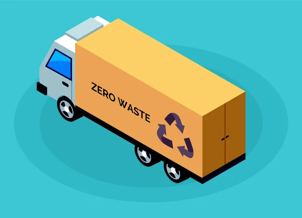 Vuilniswagen, vrachtwagen, auto met vuilniszakken, geen afvalbord, auto geïsoleerd op blauw — Stockvector