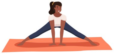 Genç esmer kız ısınma egzersizi yapıyor. Geliştirme esnekliği sağlıklı yaşam tarzı