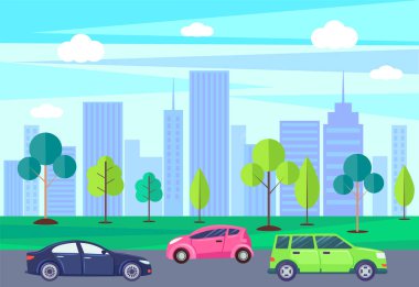 Gökdelenleri ve Ulaşım Arabaları olan şehir manzarası