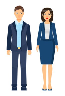 Ofis örtüsü, iş kadını ve iş adamı koleksiyonu takan bir grup karikatür çalışanı.