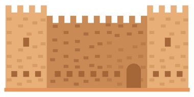 Kuleleri olan ortaçağ kalesi. Yunanistan 'da eski bir kasaba. Tarihi yapı vektörü çizimi