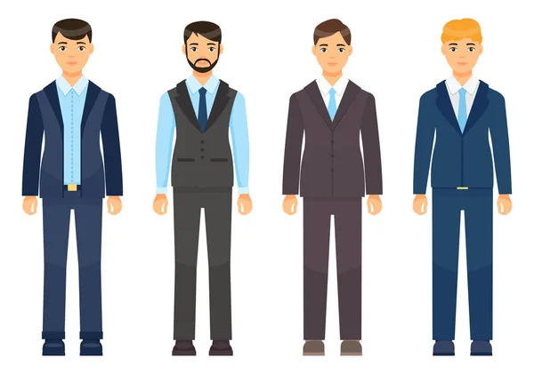 一套西装或服装，金发，黑发，棕色头发的商人，办公室职员风格的男人 — 图库矢量图片