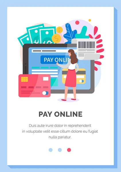 Układ aplikacji internetowych. Program zdalnej płatności online za zakupy przy użyciu telefonu lub karty — Wektor stockowy