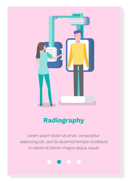 Röntgenvektorillustration. Website-Vorlage, Zielseite. Ein Mädchen macht Fluorographie zu einem Mann — Stockvektor