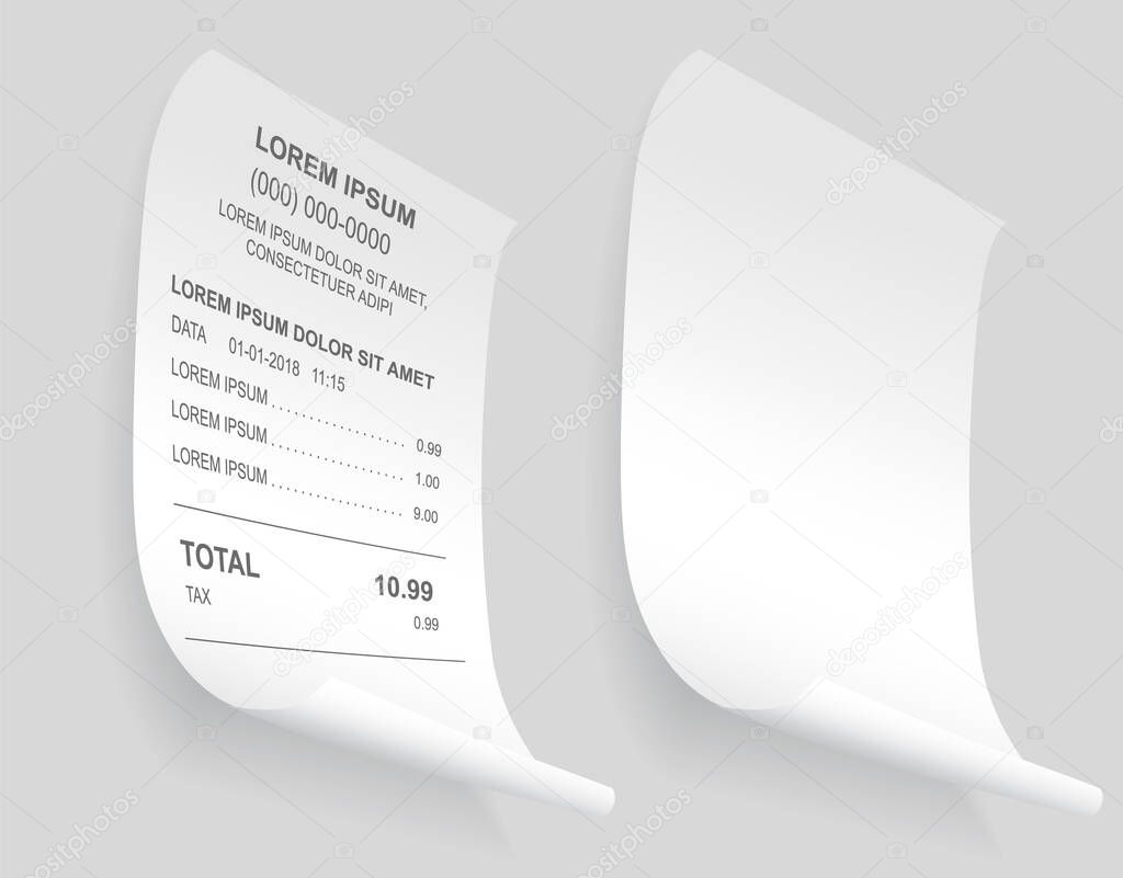 Payment check isometric. Buying financial invoice bill purchasing calculate pay vector isolated