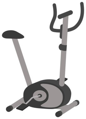 Beyaz arka planda izole edilmiş vektör egzersiz bisikleti çizimi. Spor salonu profesyonel ekipmanı.