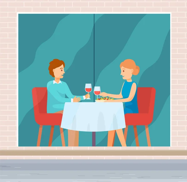 Szeretők egy étteremben randiznak. A házaspár együtt ünnepli az ünnepet. Szép családi este. — Stock Vector
