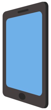 Mavi ekran ve siyah çerçeveli tablet. Elektronik teknoloji beyaz arkaplanda izole edildi