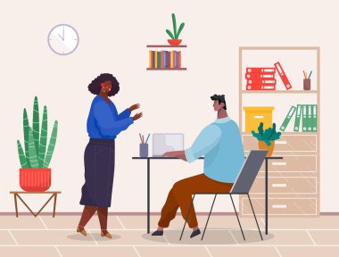 Ofis çalışanları meseleleri tartışıyor. İş adamları, kadın ve erkek iletişim kuruyor.