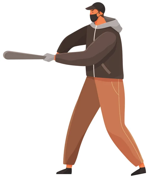 Egy agresszív férfi baseball ütővel, fehér háttérrel. A városi biztonság problémái — Stock Vector