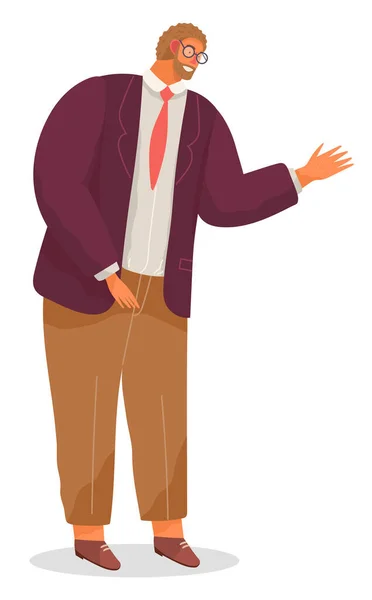 Homme sérieux homme d'affaires barbu habillé formellement debout à pleine hauteur illustration vectorielle — Image vectorielle