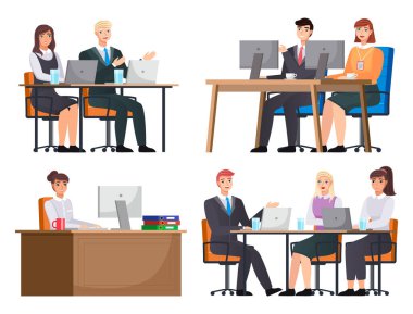 Ofis çalışanları. İş arkadaşları. Meslektaşlar proje takım çalışmasını tartışırlar. Ofis çalışanları iş ve iletişim
