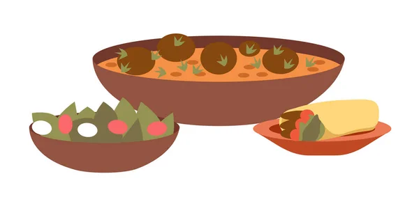 Cuisine arabe plats illustration vectorielle. Emblème alimentaire casher isolé sur un fond blanc — Image vectorielle