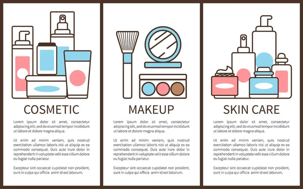 Cosmetische en make-up huidverzorging Vector Illustratie — Stockvector