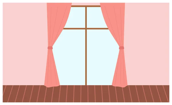 Ventana cerrada con largas cortinas rosadas ilustración vectorial. Elemento interior aislado en rosetón — Archivo Imágenes Vectoriales