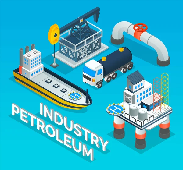 Zbieranie przemysłowych symboli przemysłu naftowego, magazynowanie, transport, wydobycie — Wektor stockowy