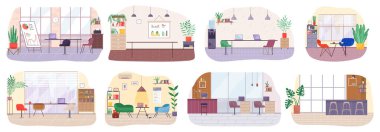 Ofisteki işyerinde. Çalışma alanı, masa, rahat koltuk ve bilgisayar olan dolap