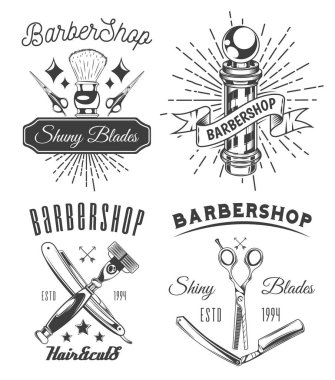 Berber dükkanı stili için logotype. Berber dükkanının amblemi. Berber amblemi. Berber amblemi.