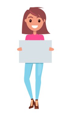 İzole edilmiş genç bir kız boş, afiş, poster, metin yeri, gülen şık bir kadın