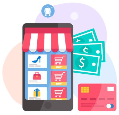 Web mağazası düzeni. İnternetten alışveriş ve satın alma. Bir giysi seçimi ile uygulama