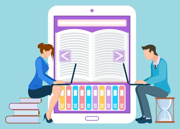 Man and Woman People Studying Online Discipline Stock Illustration