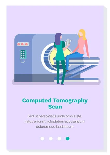 Site de recherche de l'hôpital avec matériel de tomographie Les médecins spécialistes examinent le patient — Image vectorielle