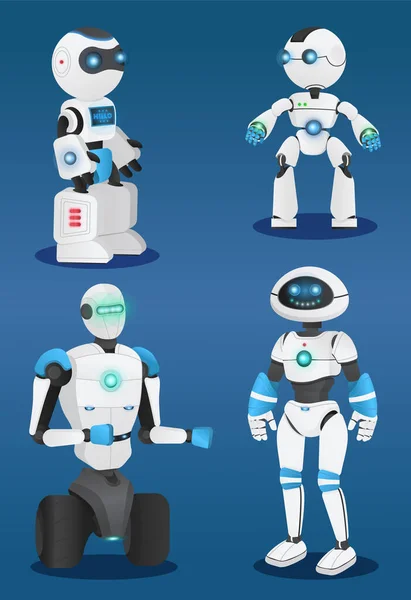 Robot futuristici su sfondo blu, intelligenza artificiale, innovativo modello umanizzato di robot — Vettoriale Stock