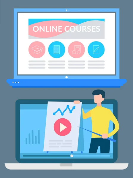 Online Kurslar Bilgisayarda İnternet Eğitimi — Stok Vektör