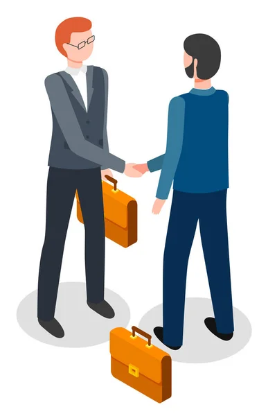 Los hombres de negocios se dan la mano, hacen un trato, negocian. Cooperación internacional. Imagen plana — Archivo Imágenes Vectoriales