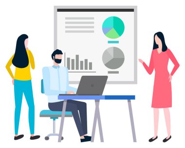 Erkek Yöneticisi Dizüstü bilgisayar kullanıyor, İşbirliği yapıyor, Çalışıyor