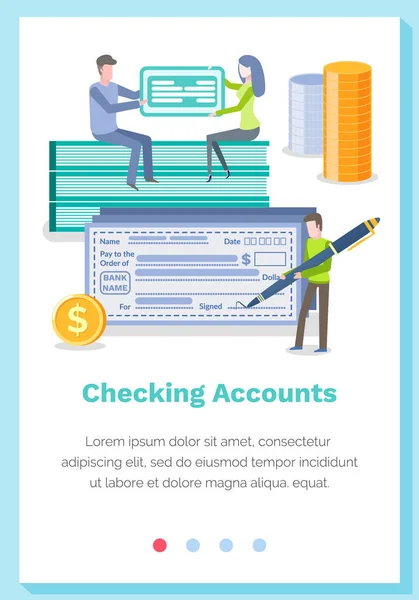 Verificando o conceito de conta online. Sistema bancário e bancário de pessoas. Modelo de página de destino do site —  Vetores de Stock