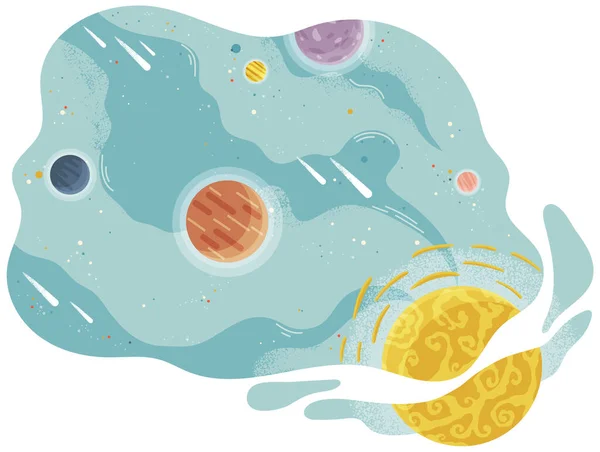 Solsystem av planeter, vektor illustration med stora och små himlakroppar flyger i rymden — Stock vektor