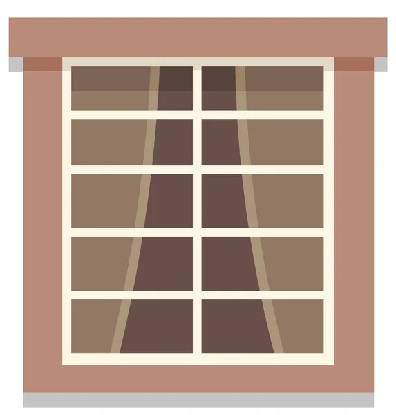 Ventana de plástico de metal doble transparente con cortinas en la ilustración plana de vectores de pared marrón — Archivo Imágenes Vectoriales
